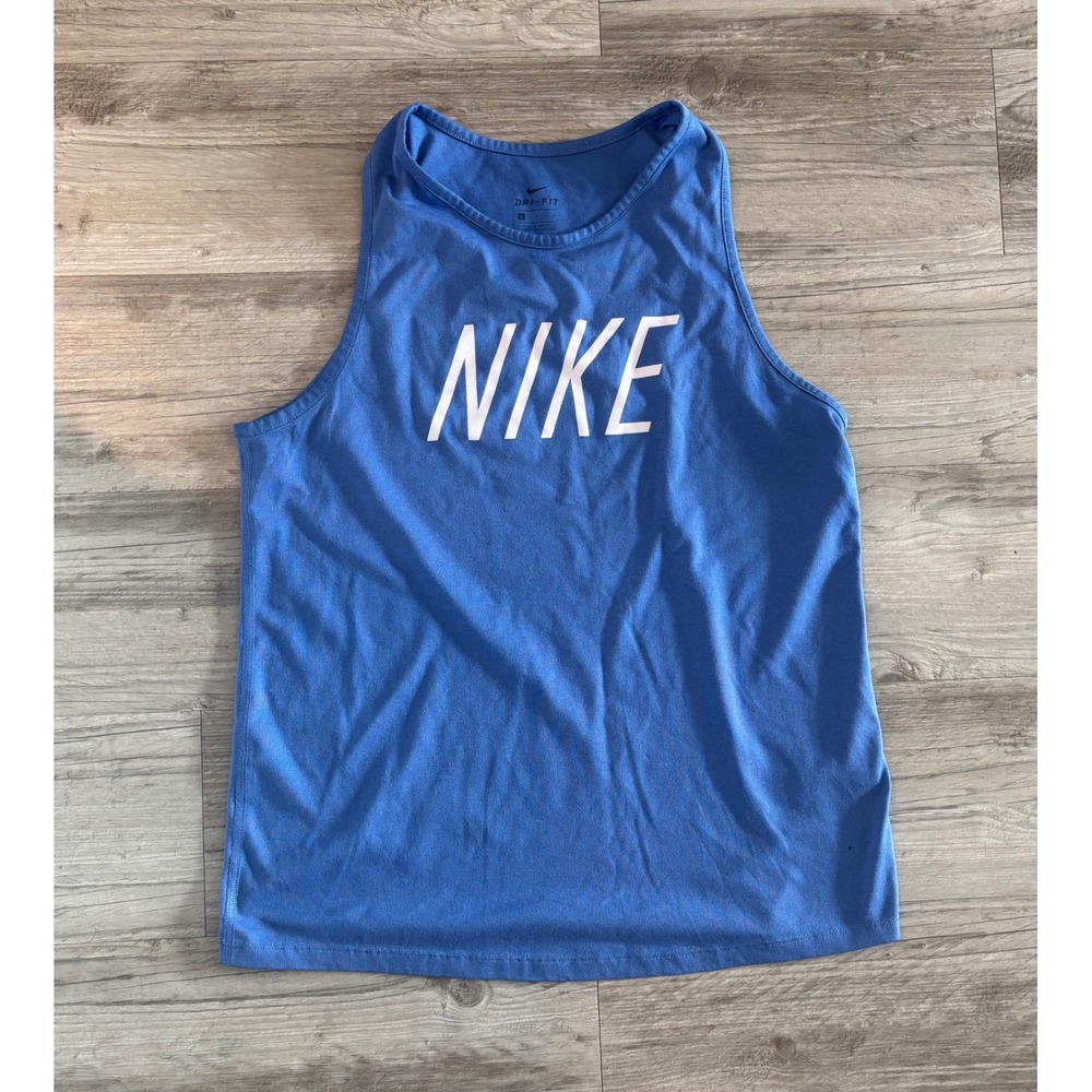 Nike Dri-FIT Womens Blue Graphic Tank Top Sleeveless Training Shirt Small